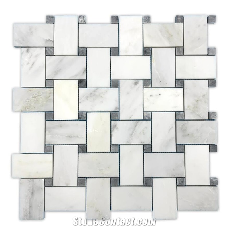 Pearl White Basketweave W Pacific Gray Mosaic Tile