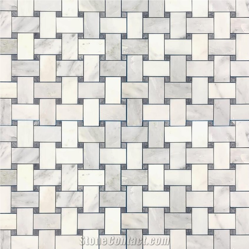Pearl White Basketweave W Pacific Gray Mosaic Tile