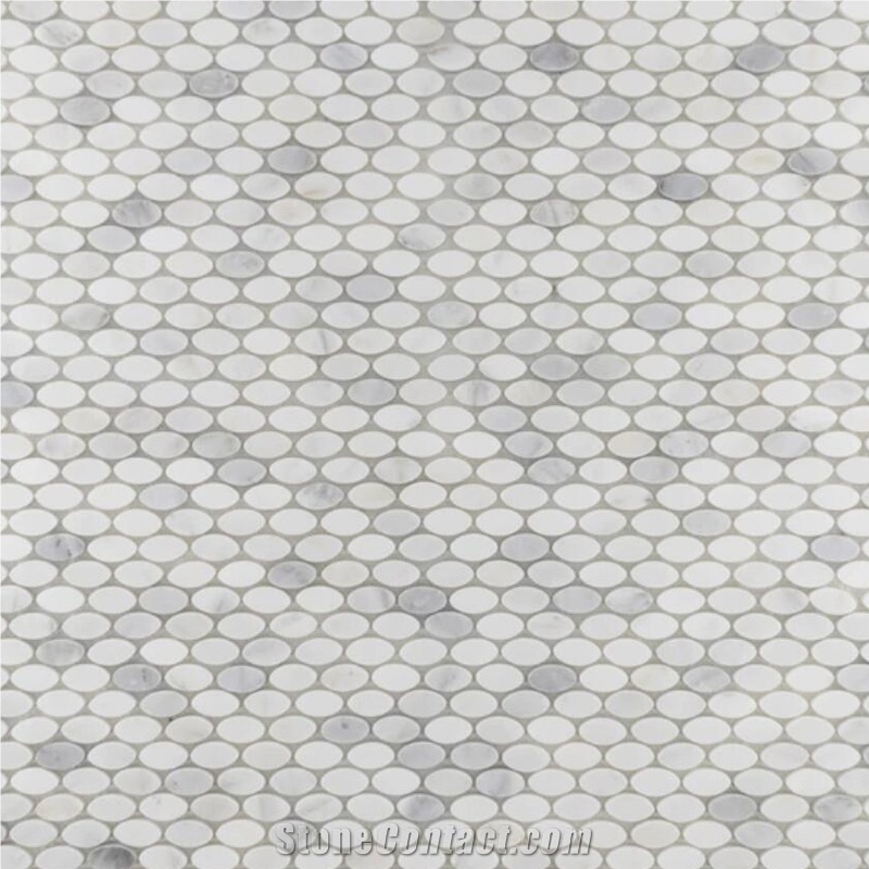 Pearl White Oval Mosaic Polished Backsplash Tiles