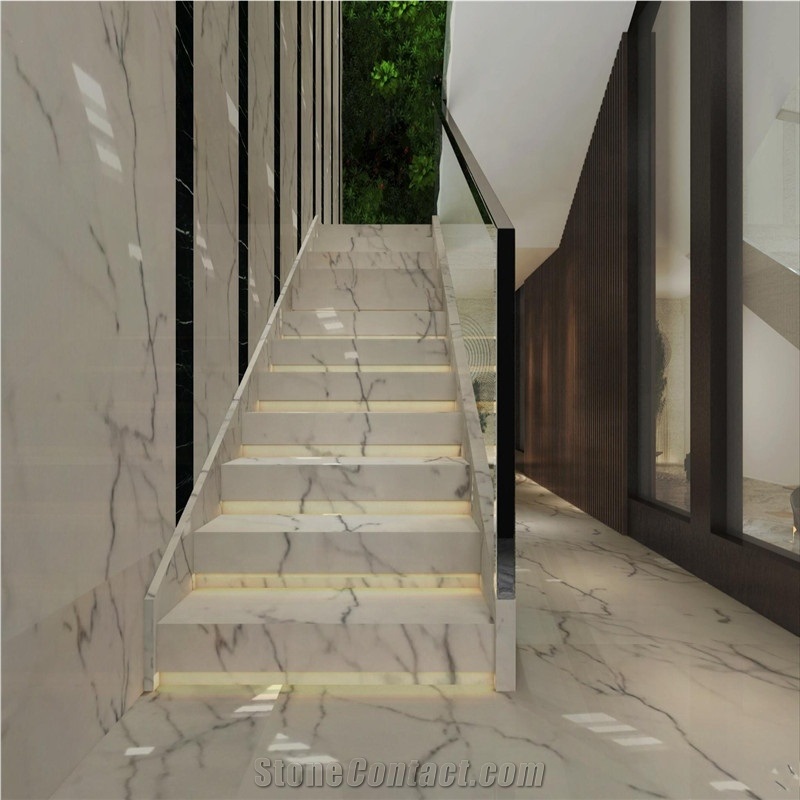 Plished Calacatta Siena Marble for Staircase