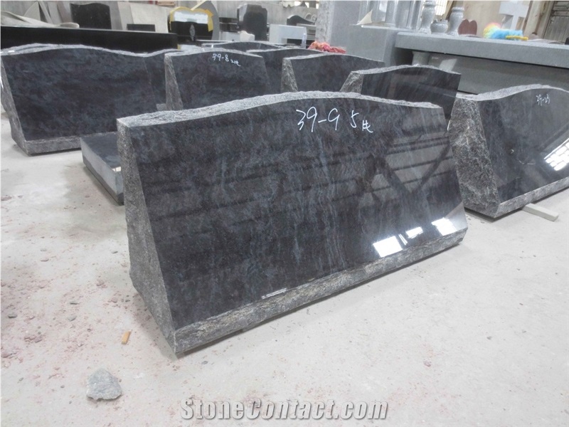 Polished Bahama Blue Slants Granite Headstone