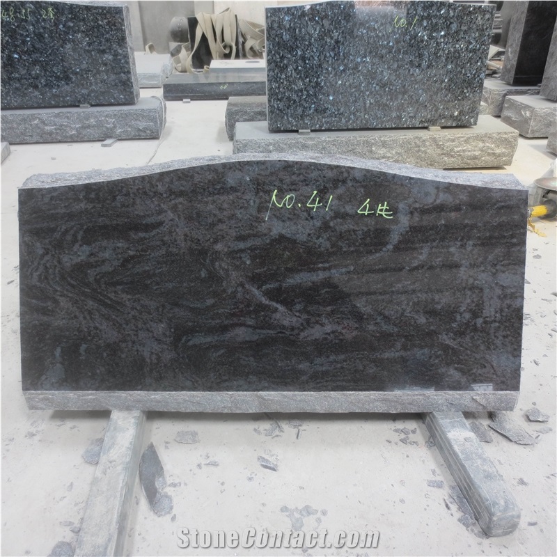 Polished Bahama Blue Slants Granite Headstone