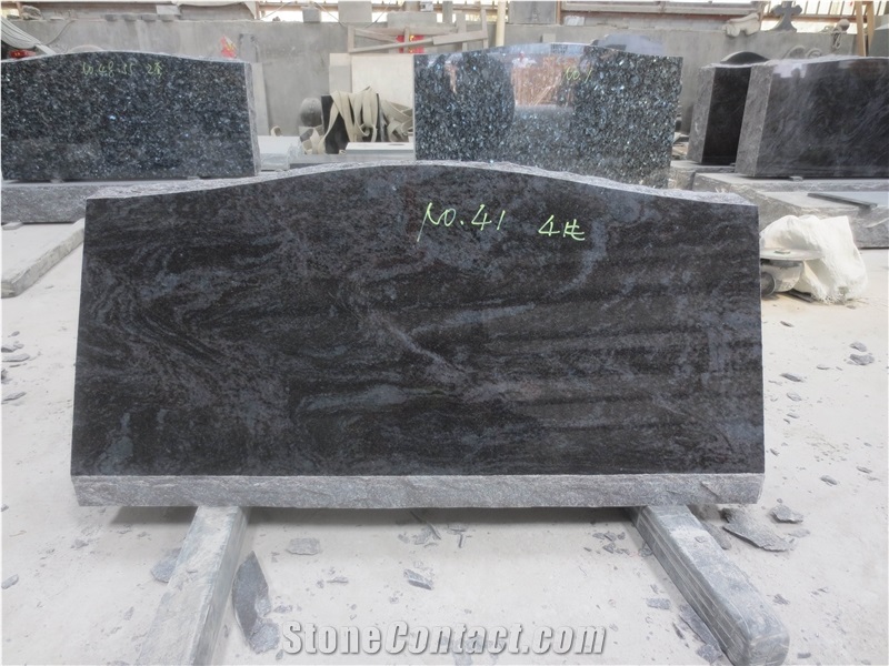 Polished Bahama Blue Slants Granite Tombstone