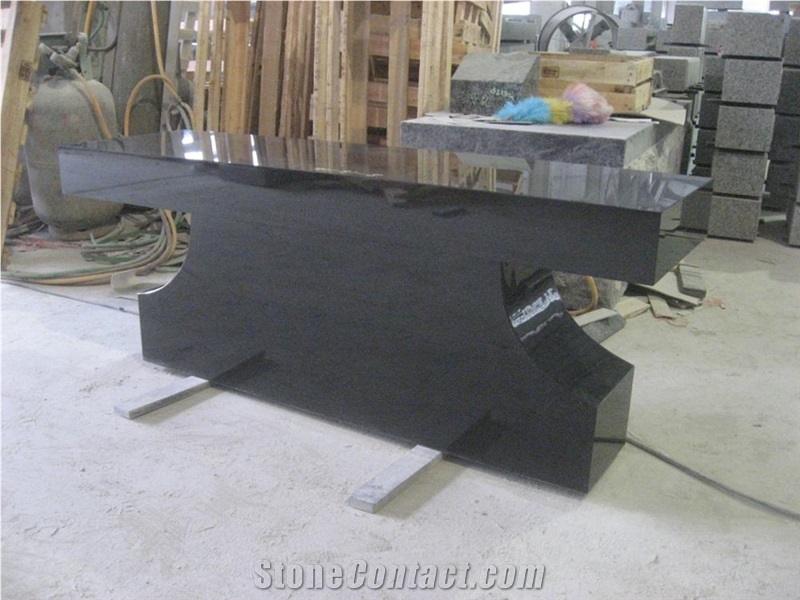 Polished Black Granite Outdoor Stone Bench