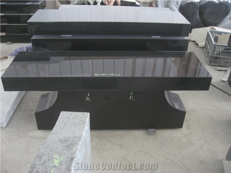 Polished Black Granite Outdoor Stone Bench