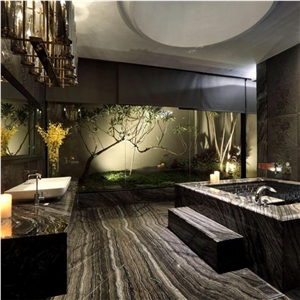 Polished Black Wood Grain Marble for Floor