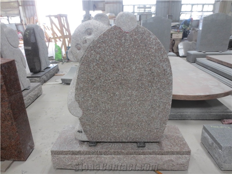 Polished Red Granite Teddy Bear Headstone