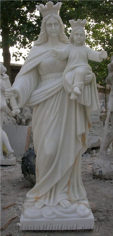 Polished Sichuan White Marble Virgin Mary Statue