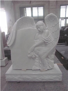 Polished White Marble Heart Shape Angel Headstone