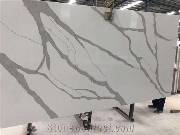 China Cheap Calacatta White Quartz Slab For Wall/ Countertop