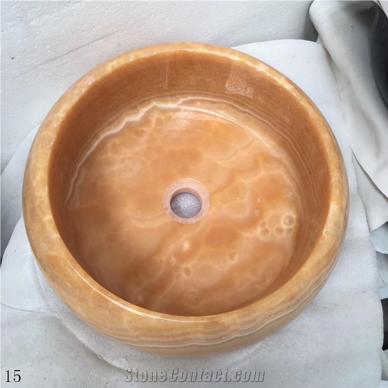 Popular Orange Onyx Round Bowls Vessel Wash Basin