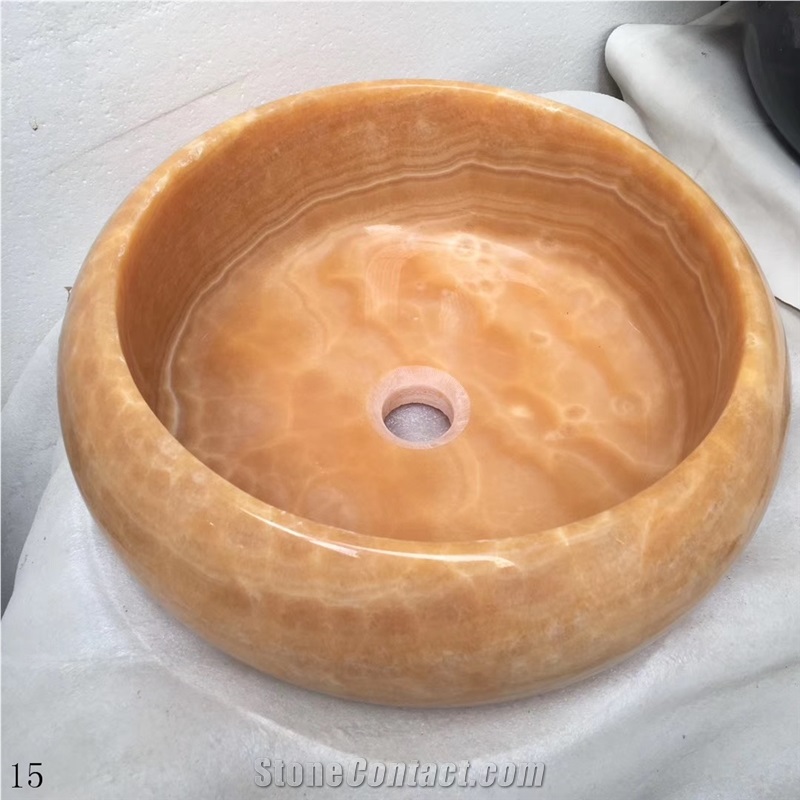 Popular Orange Onyx Round Bowls Vessel Wash Basin