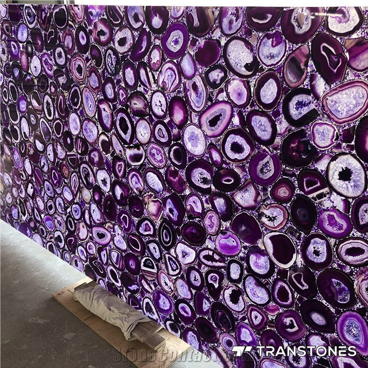 Purple Polished Real Agate Wall Panel Slabs