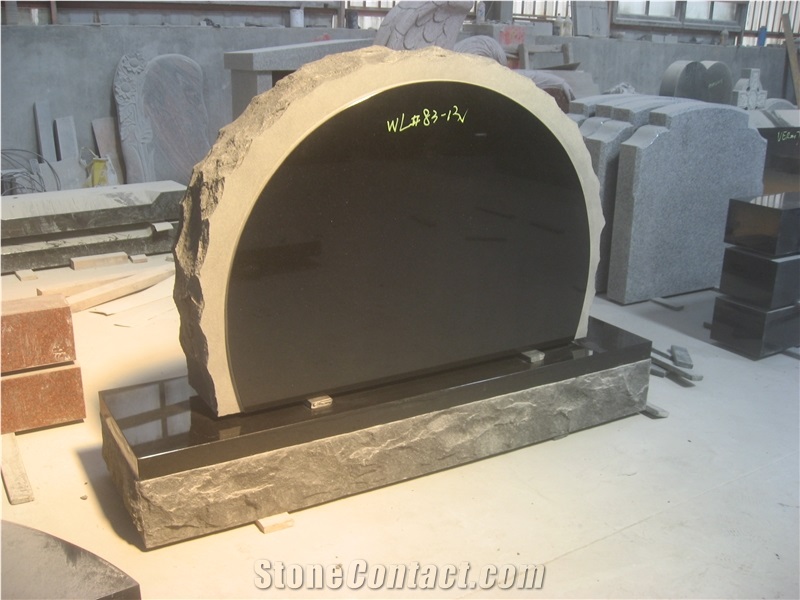Rounded Pitch Black Granite Headstones