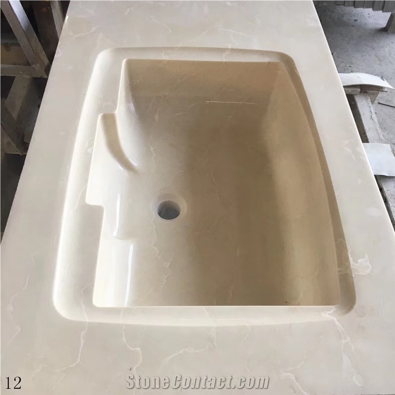 Royal Beige Marble Home Bathroom Sinks Cream Bowls