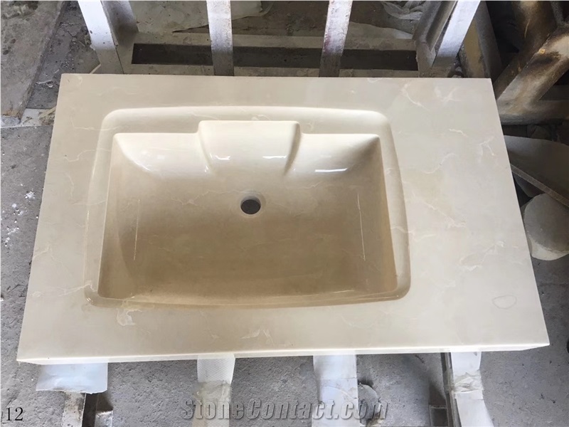 Royal Beige Marble Home Bathroom Sinks Cream Bowls