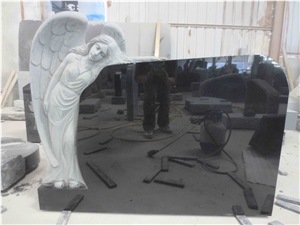 Sand Blast Angle Black Granite Graving Tombstone