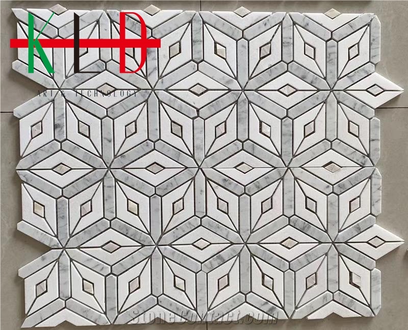 Sichuan White Marble Irregular Rhombus Mosaic Tile