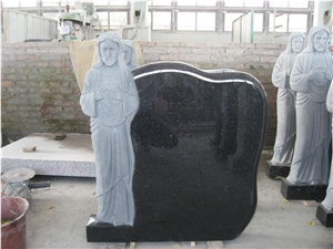 Solemn Standing on Black Granite Jesus Headstone