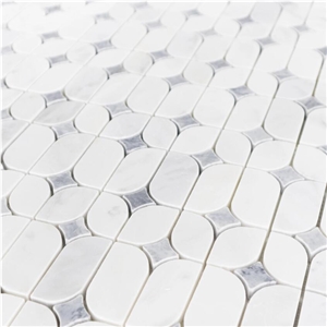Starlight Pearl White W Pacific Gray Polished Mosaic Tile