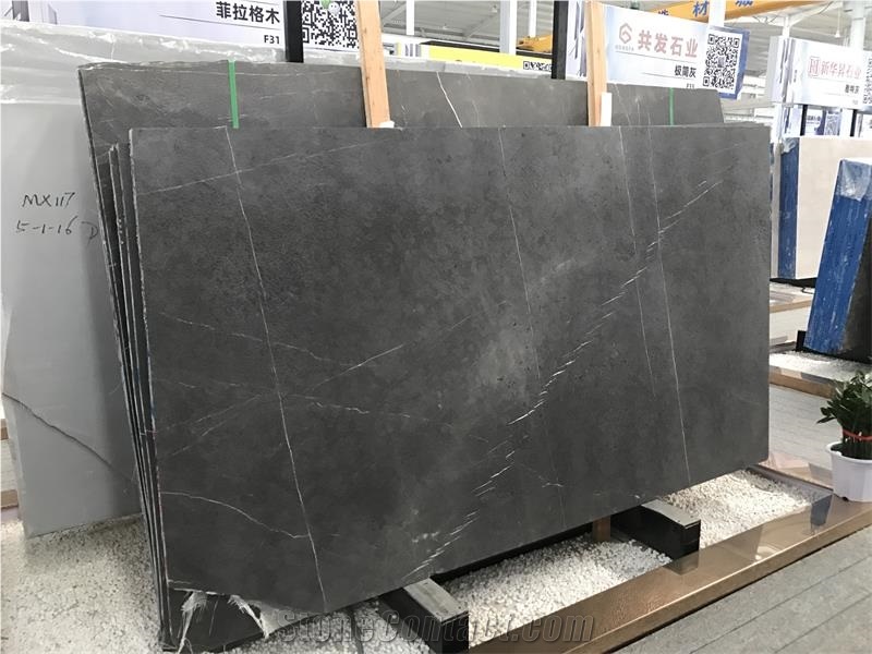 Sweden Dark Grey Marble Slabs with White Lines