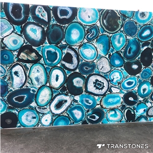 Translucent Blue Polished Agate Hotel Wall Panel