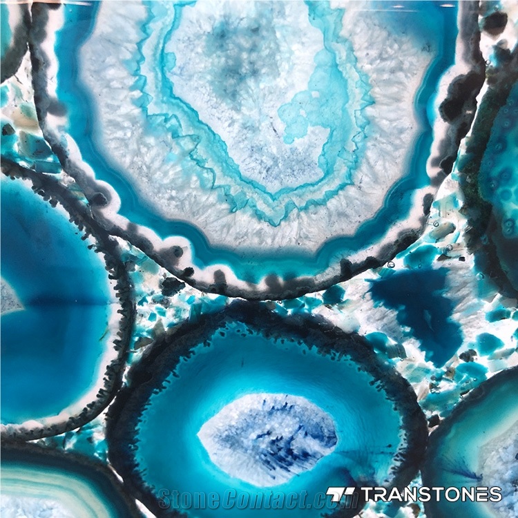 Translucent Blue Polished Agate Hotel Wall Panel