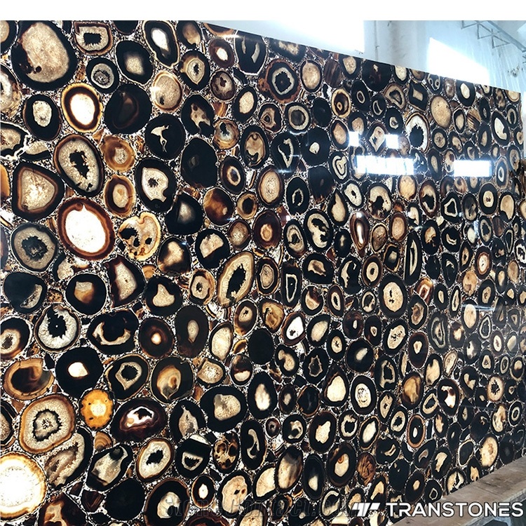 Translucent Polished Brown Agate Semiprecious Stone Wall Panel