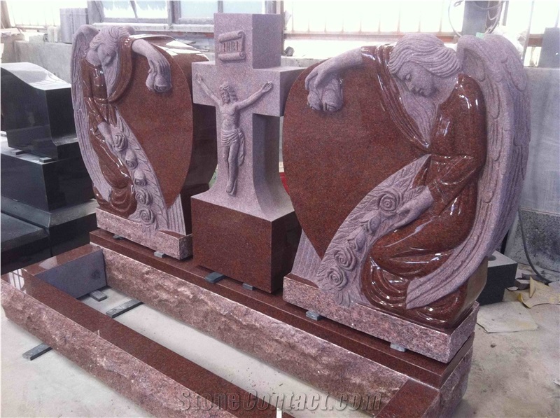 Unique Design Granite Tombstone with Angel Statues