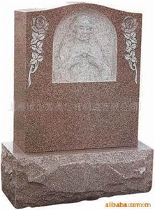 Upright Engraved Red Granite Tombstone Gravestone