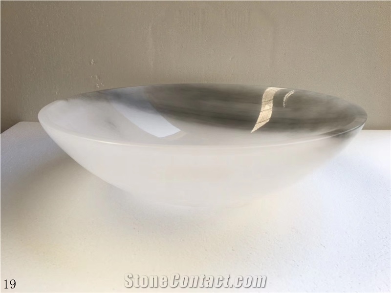 Venato Cloud White Marble Bathroom Wash Sink