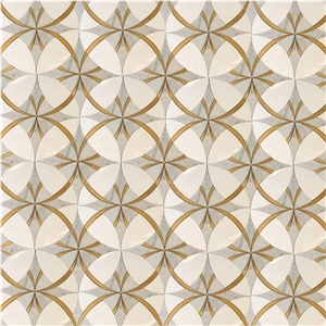 Water Jet Cut Marble Brass Inlay Tile
