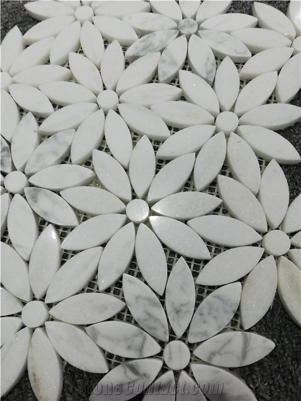 Waterjet Marble White Flower Mosaic Wall Art Tiles