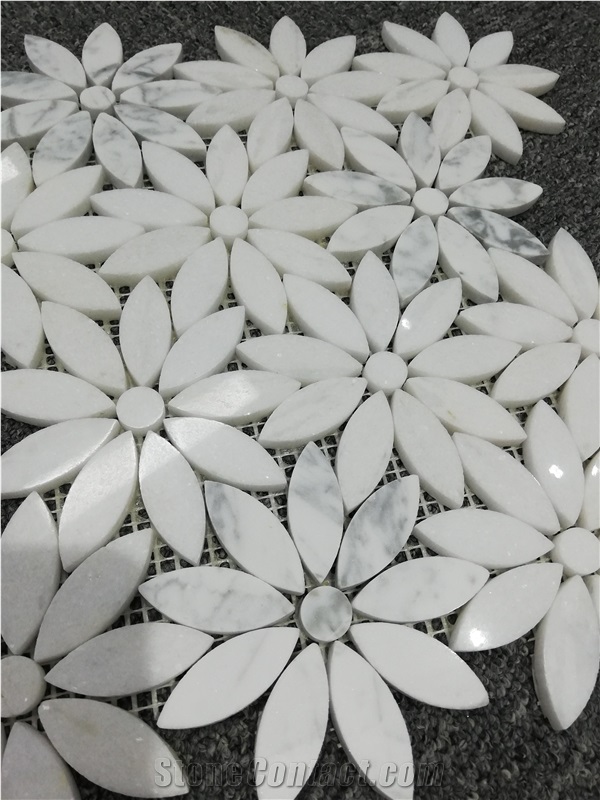 Waterjet Marble White Flower Mosaic Wall Art Tiles