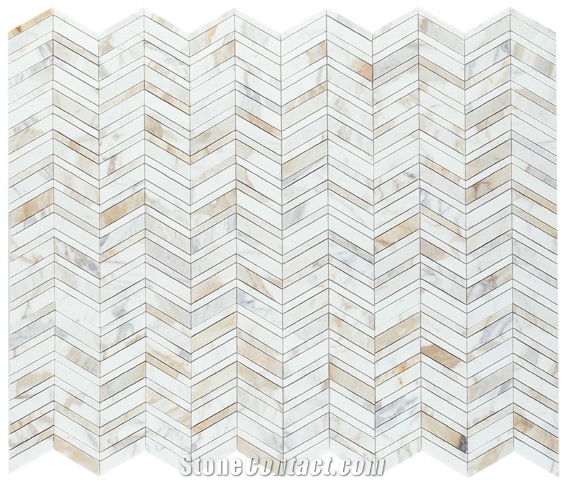 Wave Calacatta Gold 11.5x14 Marble Floor Mosaic