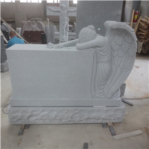 Weeping Angel with Wings Tombstone Monument