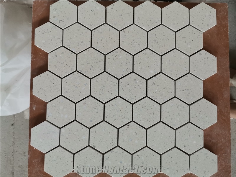White Cement Terrazzo Hexagon Mosaic