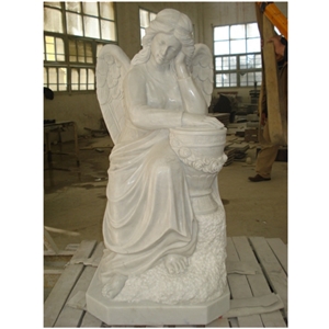 White Marble Sleeping Angel Statue Monument