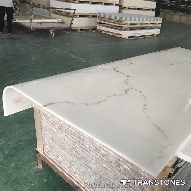 White Polished Faux Curved Onyx Wall Panel Slabs