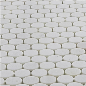 White Thassos Oval Mosaic Polished Wall Floor Tile