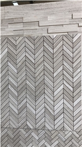 White Wood Marble Herringbone Pattern Mosaic Tiles