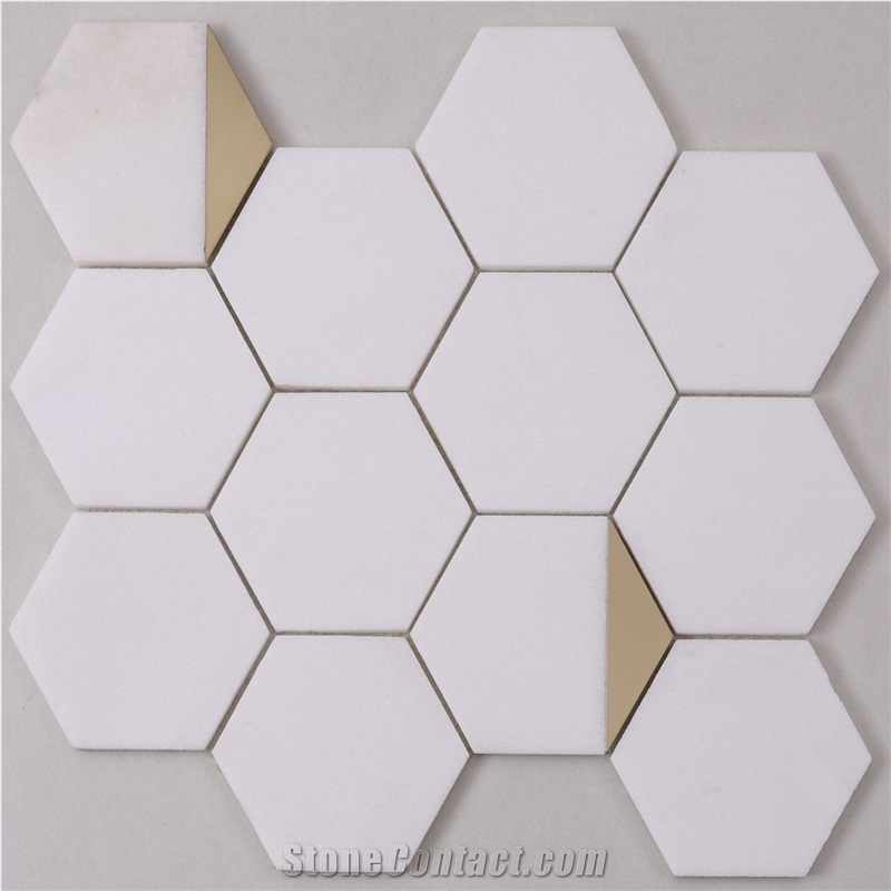 Wholesale White Mix Gold Marble Floor Mosaic Tile