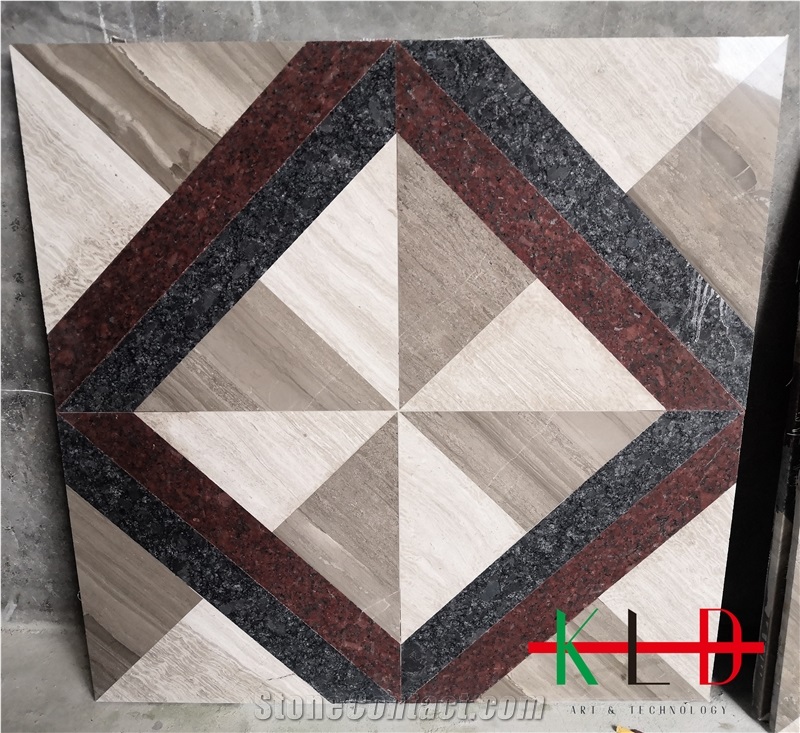 Wooden Stone Waterjet Floor Medallions Square Tile