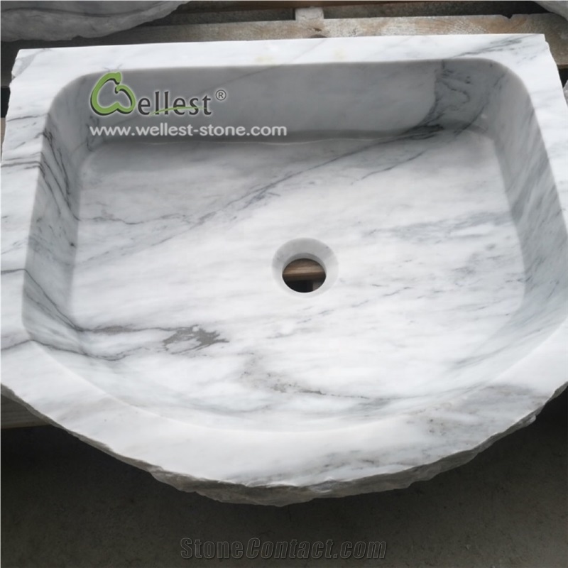 White Marble Sink Bathroom Basin Wash with Hole