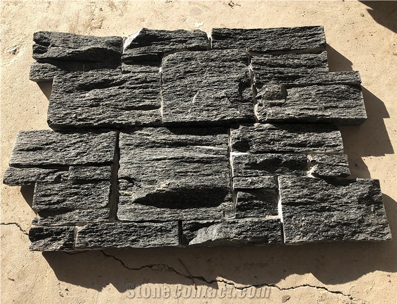 Black Quartzite Stacked Mesh Cement Ledge Stone