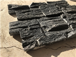 Black Quartzite Stacked Mesh Cement Ledge Stone
