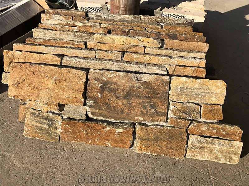 Cement Wall Stone, Brown Quartzite Stacked Ledger