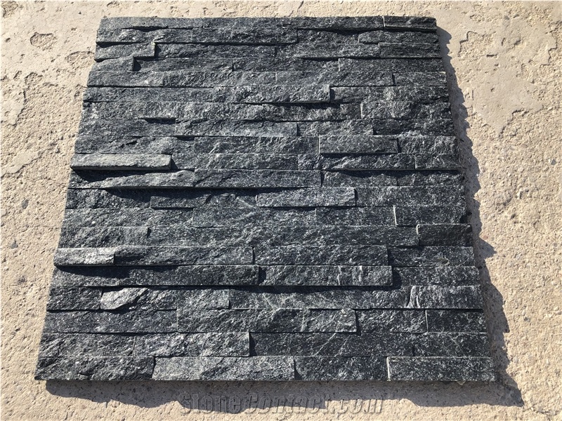 Straight Edge Black Wall Stone Cladding Stacked Ledger
