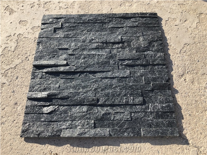 Straight Edge Black Wall Stone Cladding Stacked Ledger