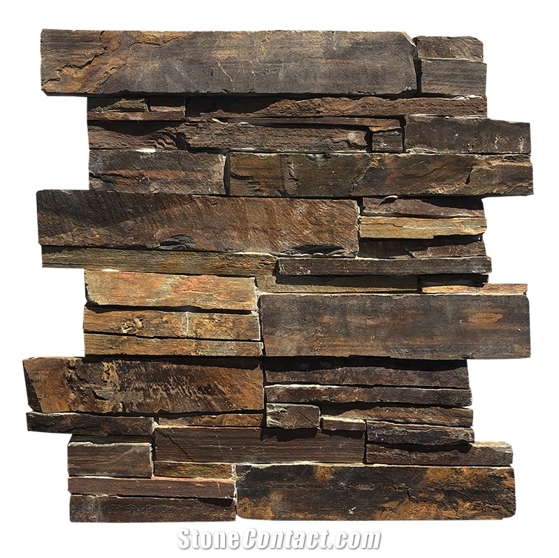 Rust Slate Stacked Stone Corners Meshed Cement